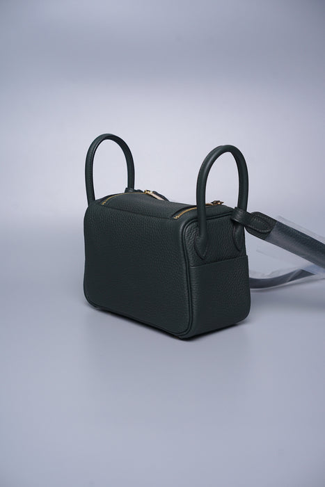 Hermes Mini Lindy in Vert Fonce Clemence Ghw (Brand New)