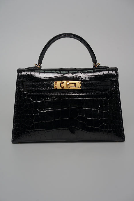 Hermes Kelly II Sellier 20 in Noir Shiny Alligator Ghw