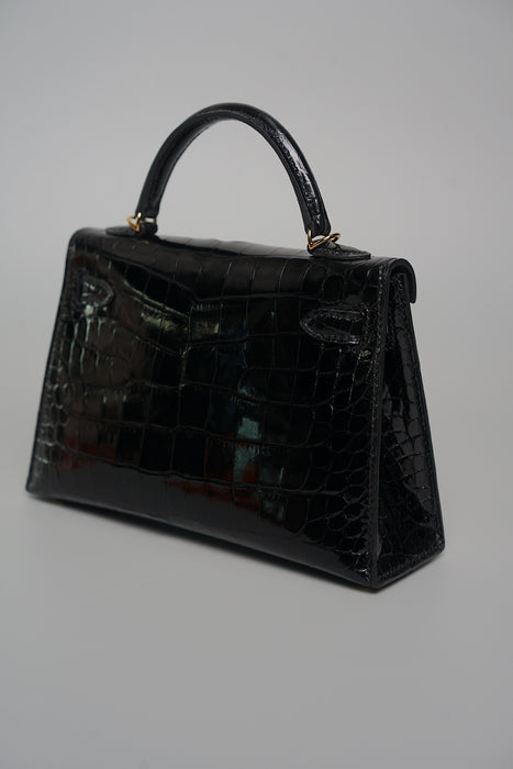 Hermes Kelly II Sellier 20 in Noir Shiny Alligator Ghw