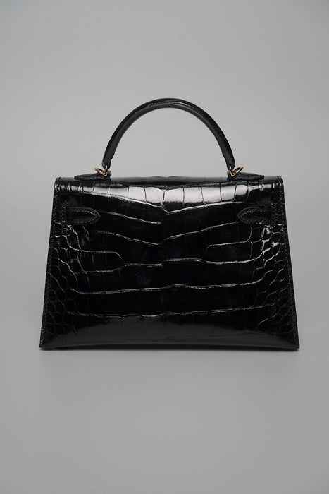 Hermes Kelly II Sellier 20 in Noir Shiny Alligator Ghw