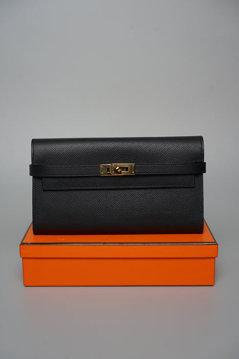 Hermes Kelly Long Wallet in Noir Ghw