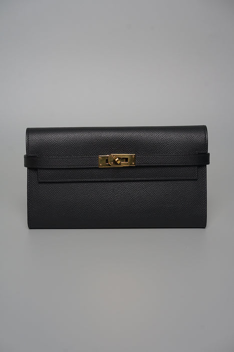 Hermes Kelly Long Wallet in Noir Ghw