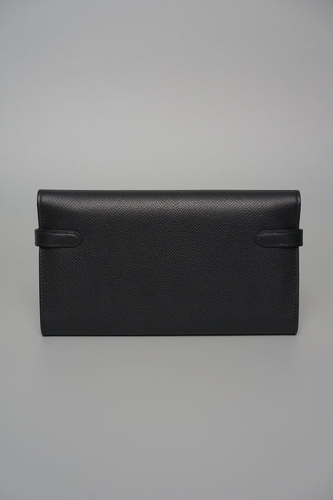 Hermes Kelly Long Wallet in Noir Ghw