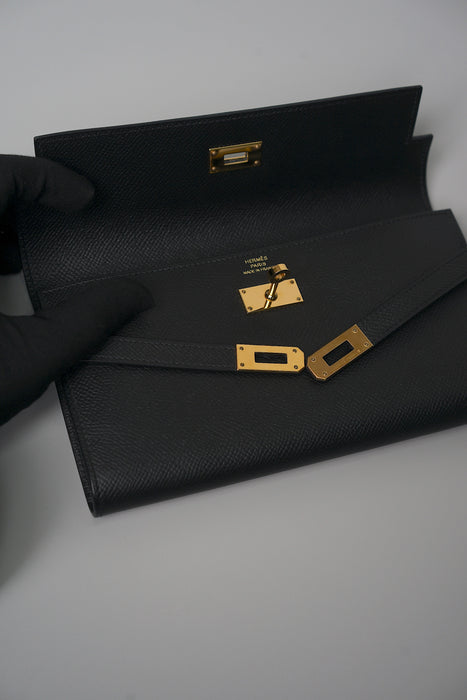 Hermes Kelly Long Wallet in Noir Ghw
