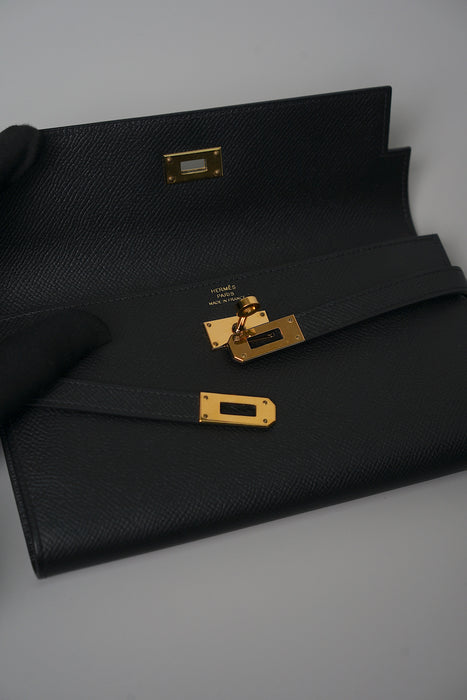 Hermes Kelly Long Wallet in Noir Ghw
