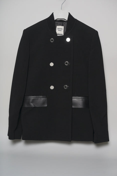 Hermes Short Pea Coat in Black with Leather Details Size 38 (Brand new)