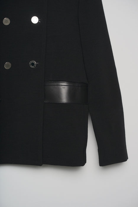 Hermes Short Pea Coat in Black with Leather Details Size 38 (Brand new)