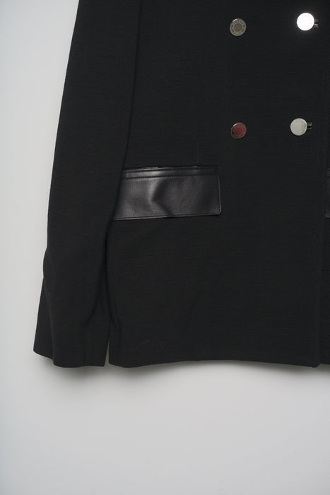 Hermes Short Pea Coat in Black with Leather Details Size 38 (Brand new)