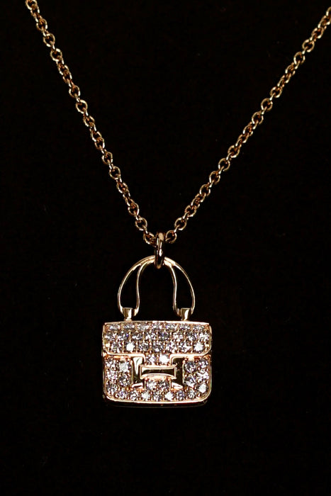 Hermes Amulettes Constance Pendant with Diamonds in Rose Gold (Brand New)