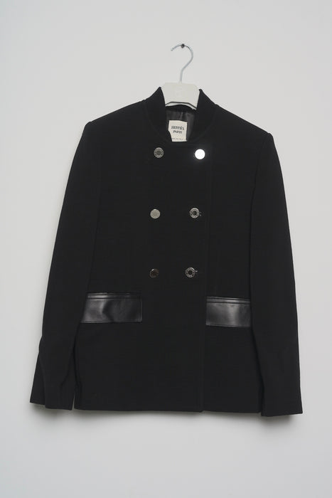 Hermes Short Pea Coat in Black with Leather Details Size 38 (Brand new)