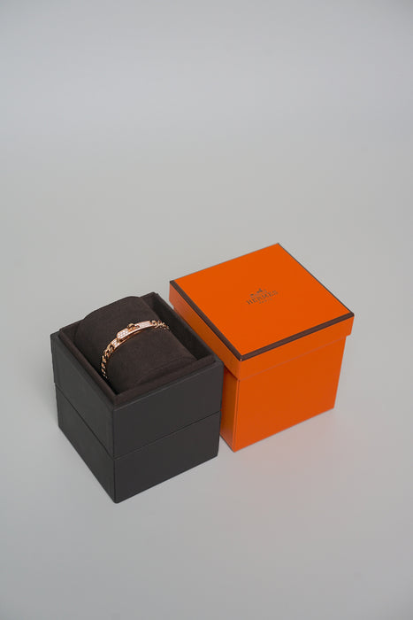 Hermes Kelly Gourmette Bracelet with Diamonds, Very Small Model in Rose Gold Size XS (Brand New)