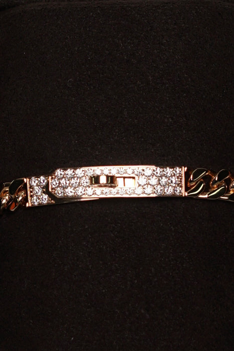 Hermes Kelly Gourmette Bracelet with Diamonds, Very Small Model in Rose Gold Size XS (Brand New)