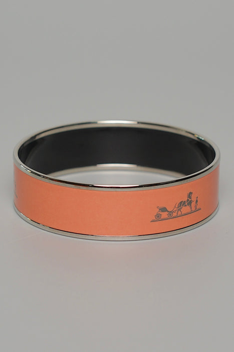 ⁠Hermes Caleche Wide Bracelet in Coral Phw