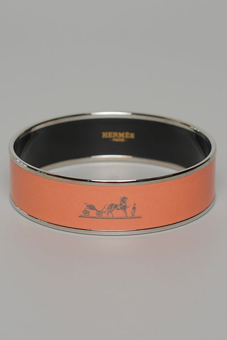 ⁠Hermes Caleche Wide Bracelet in Coral Phw