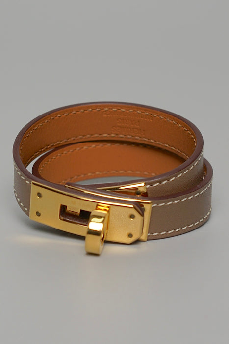 Hermes Kelly Double Tour Bracelet in Etoupe Ghw Size XS