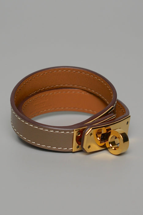 Hermes Kelly Double Tour Bracelet in Etoupe Ghw Size XS