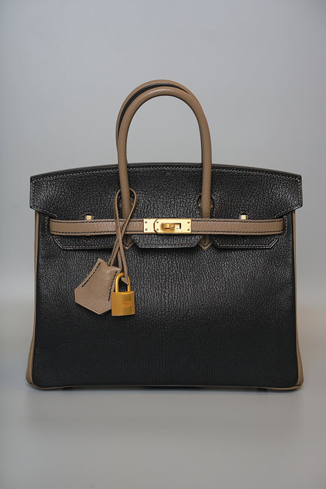 Hermes Birkin 25 HSS in Black x Etoupe Chevre Mysore Bghw