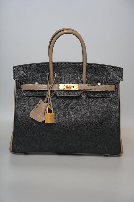 Hermes Birkin 25 HSS in Black x Etoupe Chevre Mysore Bghw