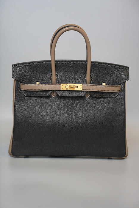 Hermes Birkin 25 HSS in Black x Etoupe Chevre Mysore Bghw