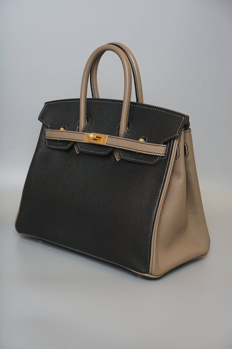 Hermes Birkin 25 HSS in Black x Etoupe Chevre Mysore Bghw