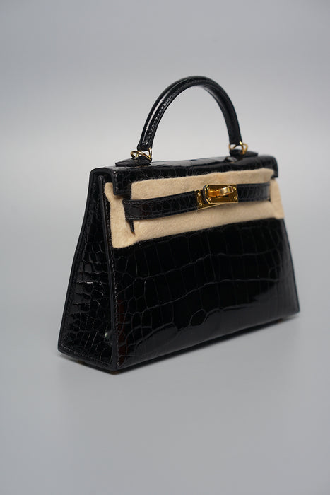 Hermes Kelly 20 in Shiny alligator in Black Ghw (Brand New)