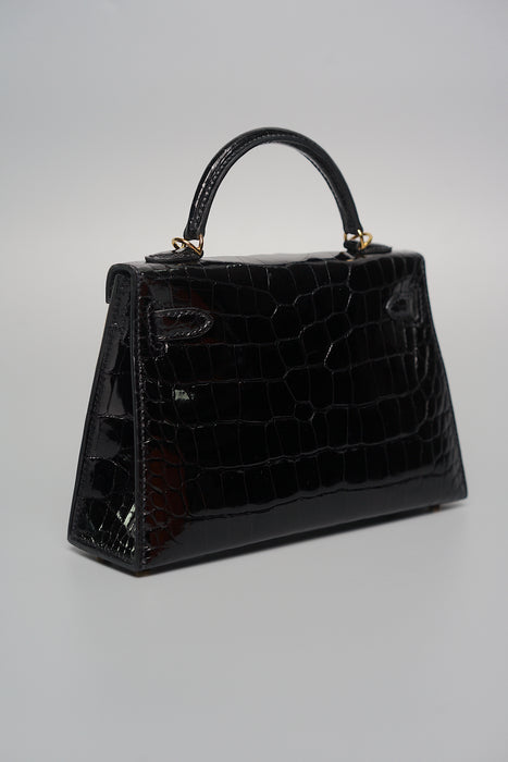 Hermes Kelly 20 in Shiny alligator in Black Ghw (Brand New)