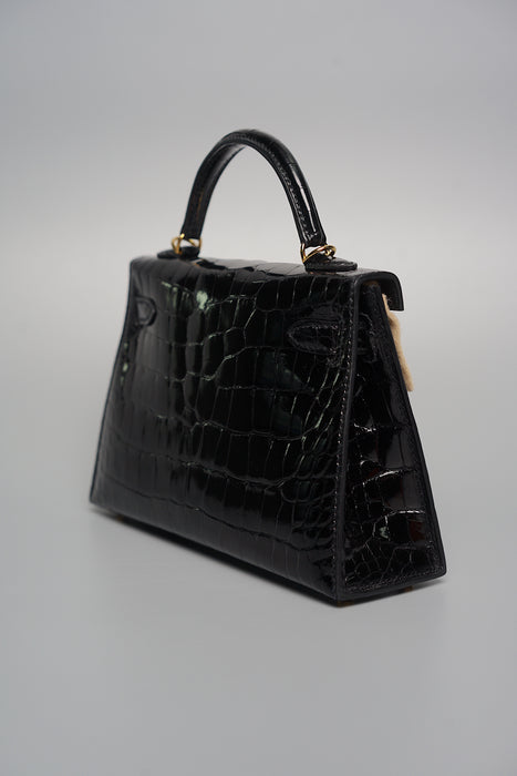 Hermes Kelly 20 in Shiny alligator in Black Ghw (Brand New)