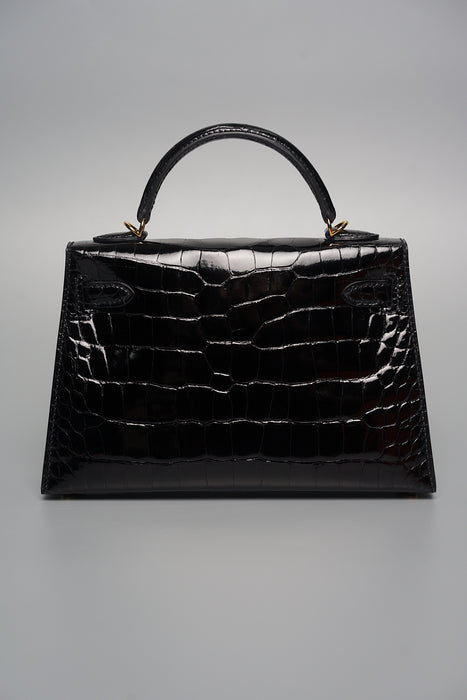 Hermes Kelly 20 in Shiny alligator in Black Ghw (Brand New)