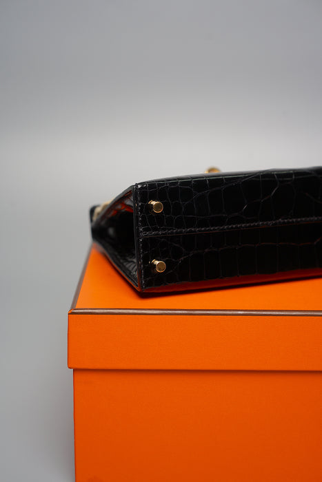 Hermes Kelly 20 in Shiny alligator in Black Ghw (Brand New)