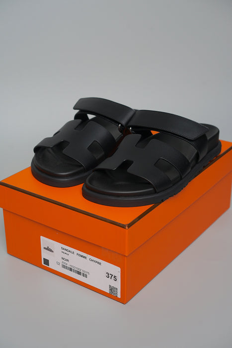 Hermes Chypre Sandals in Noir Size 37.5 (Brand New)