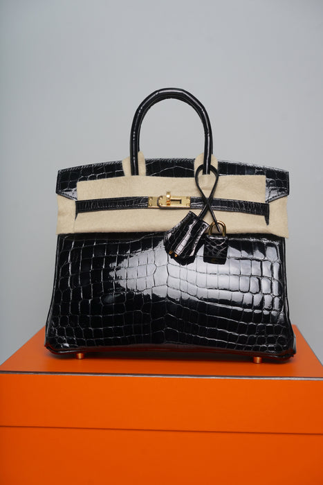 Hermes Birkin 25 in Black Shiny Niloticus Ghw