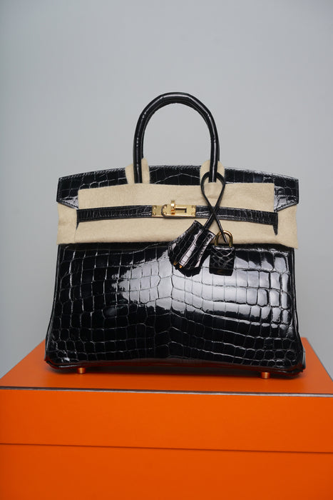 Hermes Birkin 25 in Black Shiny Niloticus Ghw
