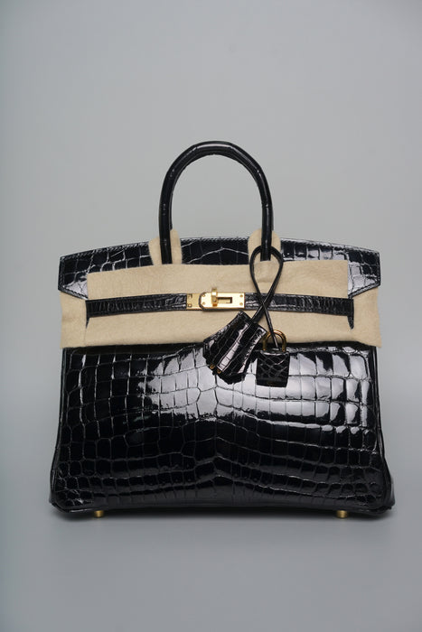 Hermes Birkin 25 in Black Shiny Niloticus Ghw
