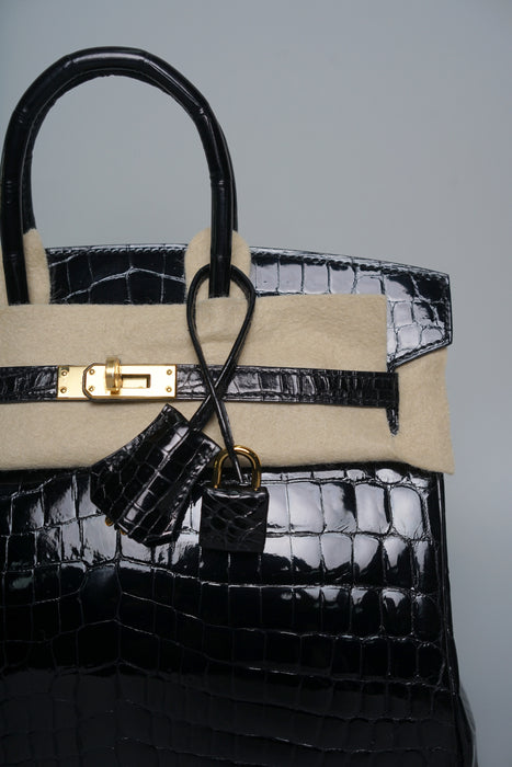 Hermes Birkin 25 in Black Shiny Niloticus Ghw