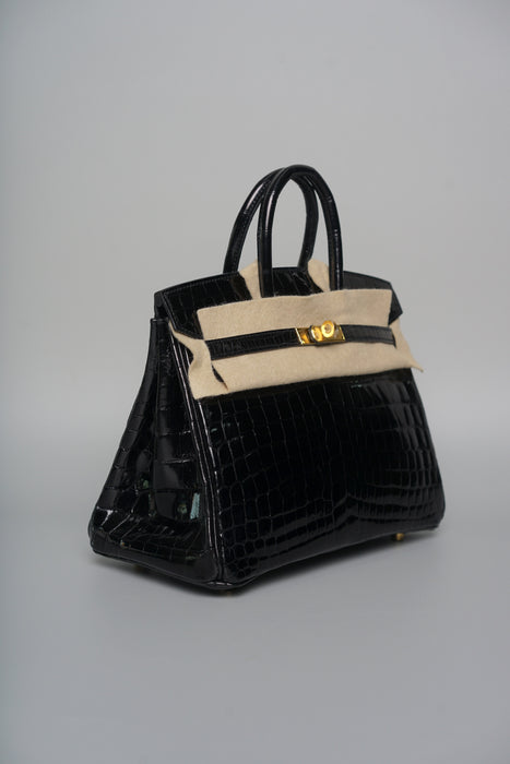 Hermes Birkin 25 in Black Shiny Niloticus Ghw