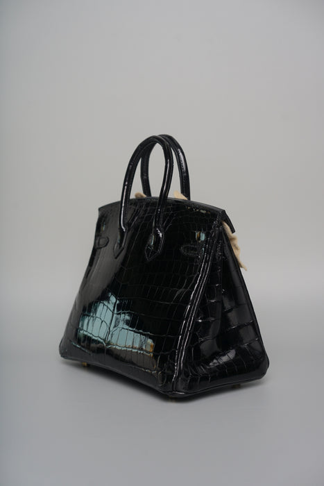 Hermes Birkin 25 in Black Shiny Niloticus Ghw