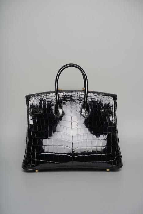 Hermes Birkin 25 in Black Shiny Niloticus Ghw