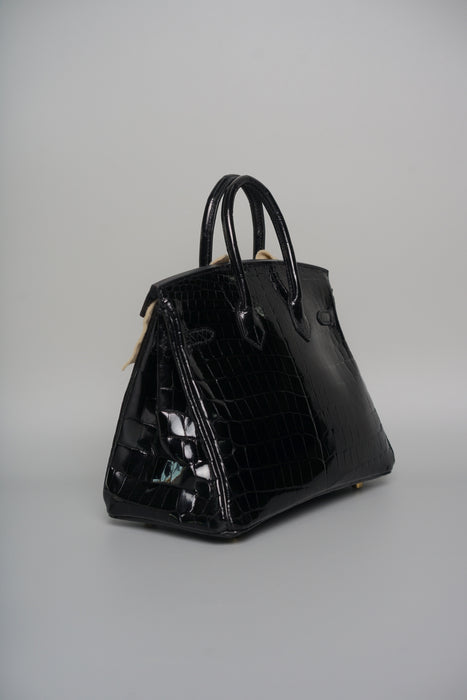 Hermes Birkin 25 in Black Shiny Niloticus Ghw