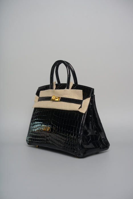 Hermes Birkin 25 in Black Shiny Niloticus Ghw