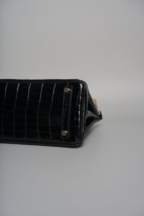 Hermes Birkin 25 in Black Shiny Niloticus Ghw