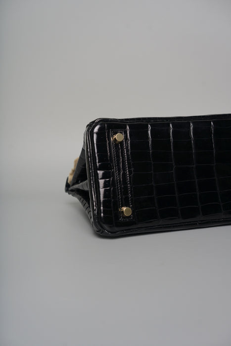 Hermes Birkin 25 in Black Shiny Niloticus Ghw