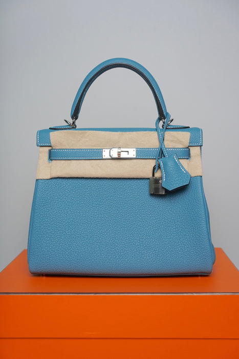 Hermes Kelly 25 in Blue Jean Togo Phw (Brand New)