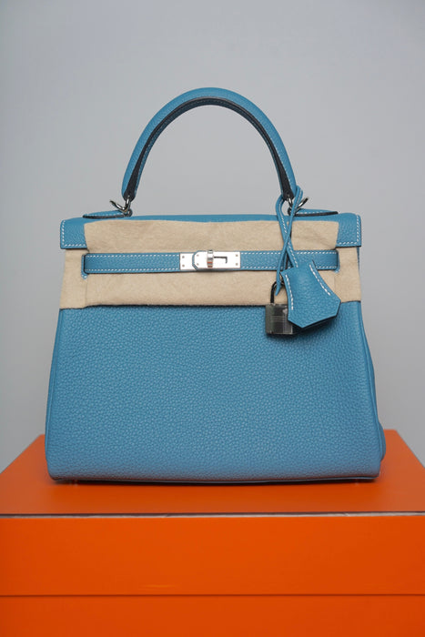 Hermes Kelly 25 in Blue Jean Togo Phw (Brand New)