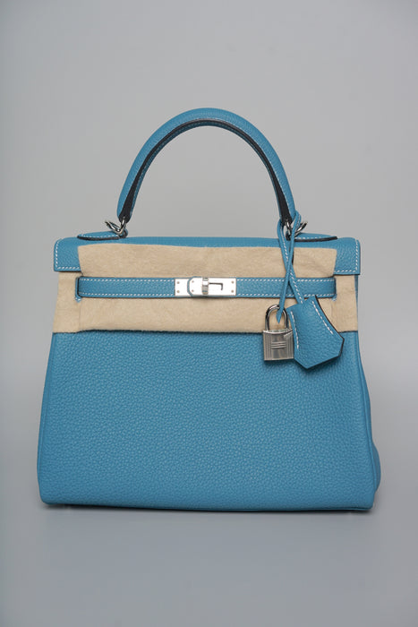 Hermes Kelly 25 in Blue Jean Togo Phw (Brand New)