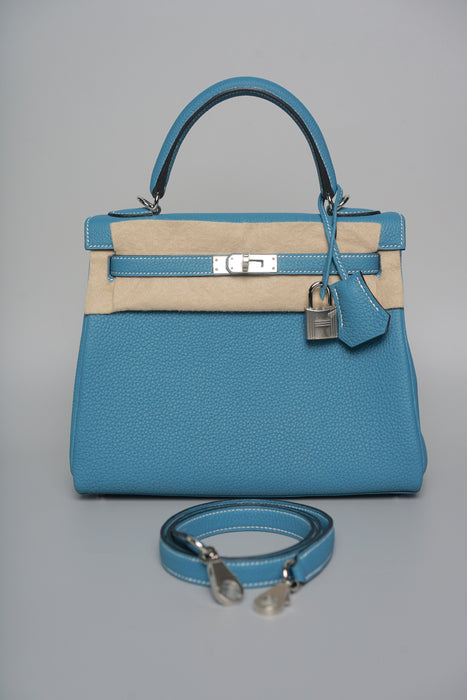 Hermes Kelly 25 in Blue Jean Togo Phw (Brand New)