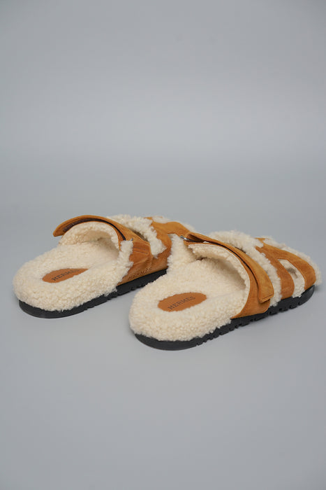 Hermes Chypre Shearling  Sandals in Naturel / Ecru Size 36 (Brand New)