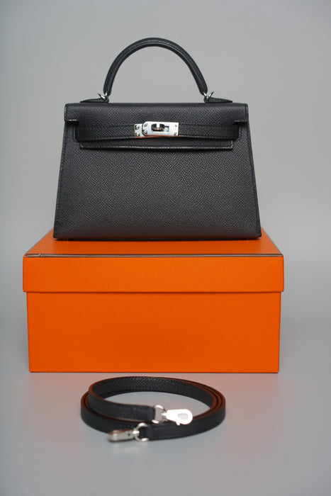 Hermes Kelly 20 in Black Epsom Phw (Brand New)