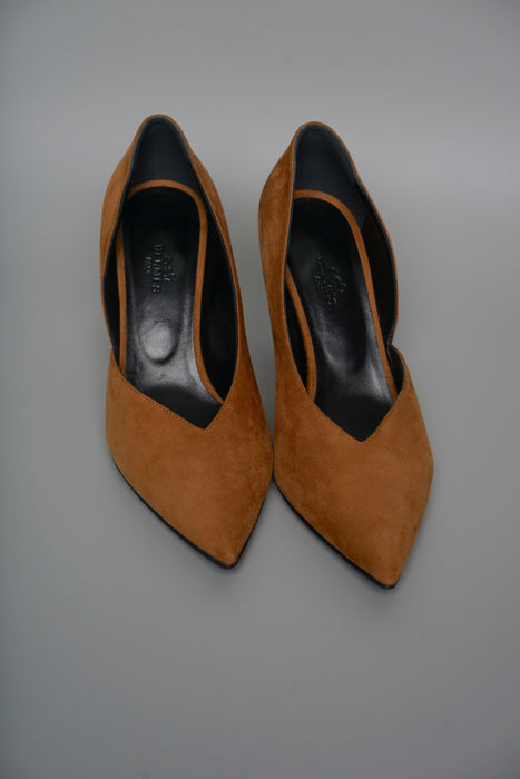 Hermes Escarpin Fatale 85 Chevre Velours Pumps Heel in Naturel Size 37.5 (Brand New)