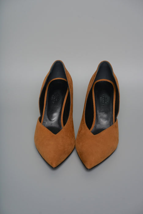 Hermes Escarpin Fatale 85 Chevre Velours Pumps Heel in Naturel Size 37.5 (Brand New)