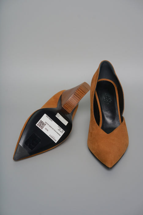 Hermes Escarpin Fatale 85 Chevre Velours Pumps Heel in Naturel Size 37.5 (Brand New)
